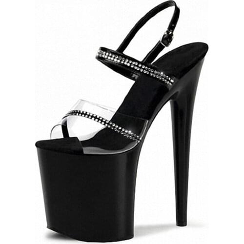 Fashion Platform with Rhinestone Straps sandals 20cm high heels crystal black banquet formal dress womens shoes