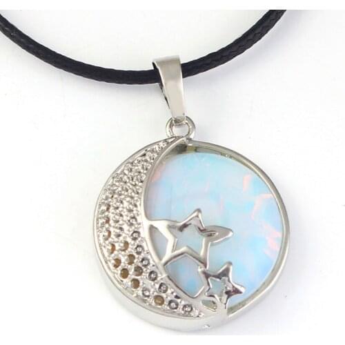 Trendy-beads Popular Silver Plated Star Crescent Moon Pendant For Women Valentines Day Opalite Opal Jewelry