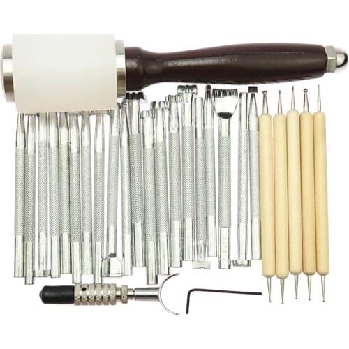 27 Pieces Leather Stamps Punches Tool Set DIY Leather Work Saddle Making