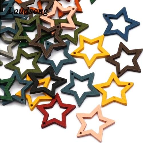24mm Natural Five-pointed Star Wooden Beads Multicolor Loose Beads Supplies For Jewelry Making Handmade DIY Earrings Accessories