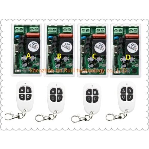 New product AC220V 110V 1CH RF Wireless Remote Control Switch system 220V relays receiver*4 remote control transmitter*4 (JRL-1)