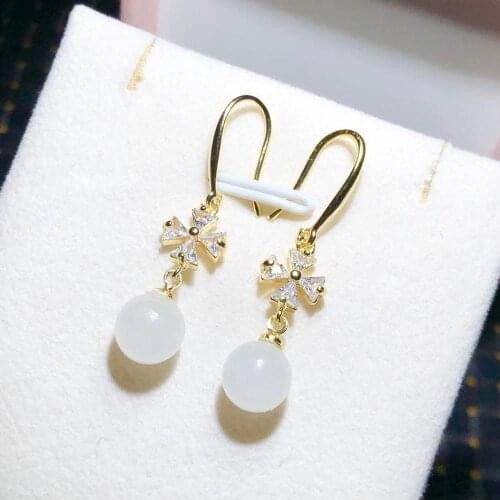 2020 Natural White jade eardrop gold inlaid with jade Jewelry Drop Jewellery Accessories Earrings For Women Gifts