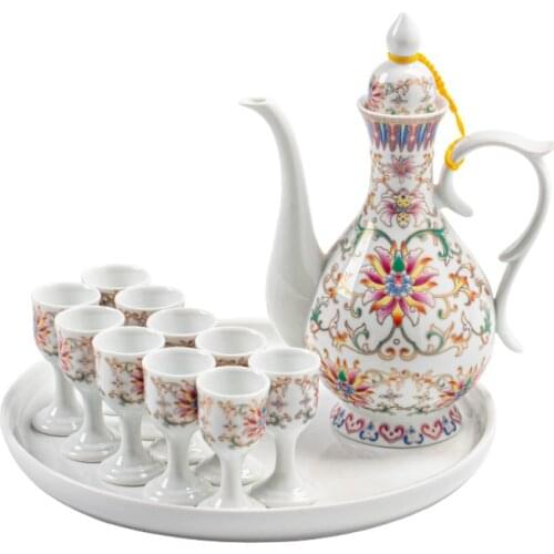 Blue and White Porcelain Wine Set Ancient Style Wine Pot Ceramic Liquor Glass Chinese Goblet Household Wine Decanter Sake Set