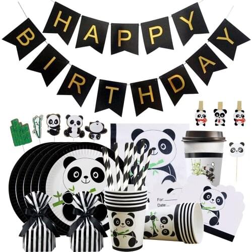 Cartoon Panda Foil Balloons Kids Birthday Party Decoration Paper Plates Cups Box Bags Animal Inflatable Globos Baby Shower Decor