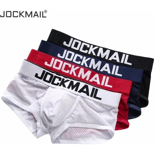 JOCKMAIL 4PCS/Lot Sexy Men Underwear Boxer Breathable Mesh Male Underpants U convex Men Boxer Mens Trunks Summer mens clothes