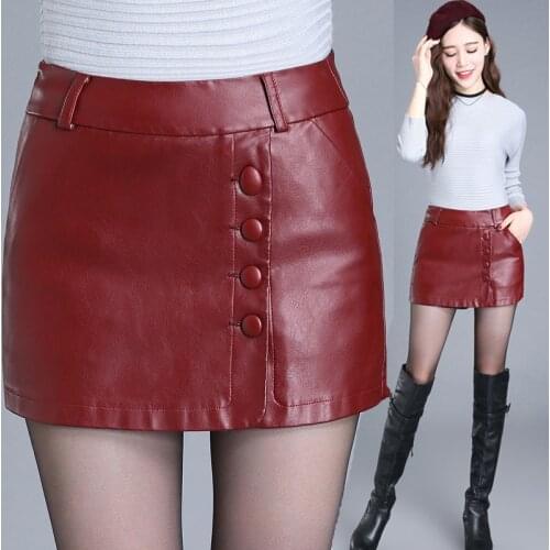 Winter Fall 2017 New Female Woman Wine Red Pencil Skirt Shorts , Autumn Spring Fashion Ladies Womens 4xl Buttons Black Shorts