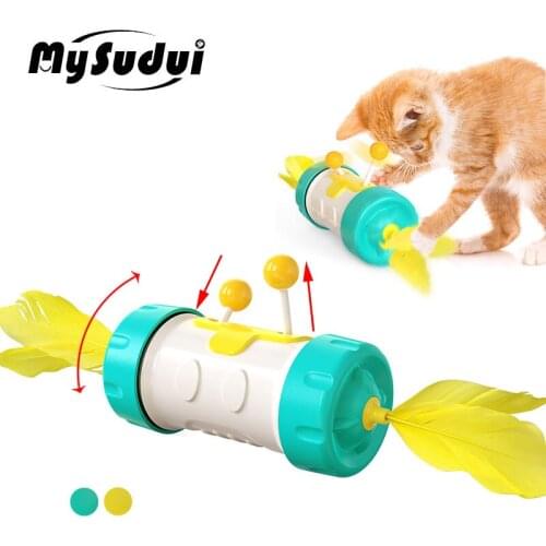 Funny Toys For Cats Play Kitten Rotating Cat Toy Feather Teaser Ball Stick Wand Catch Game Training Interactive Intelligence Toy
