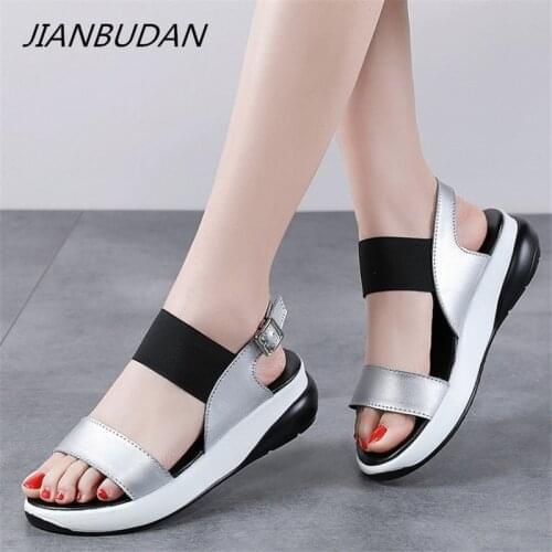 JIANBUDAN New fashion sandals Split leather Flat womens sandals Summer comfortable sneakers Open Toe Breathable womens shoes