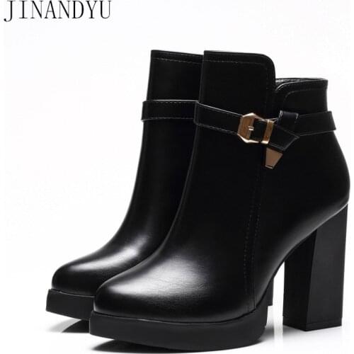 High Heels Women Winter Shoes Platform Boots Waterproof Black Leather Boots Women Shoes High Heel Fashion Ankle Boots for Women