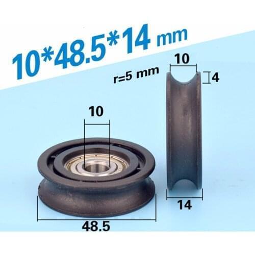 SWMAKER 10pcs 10*48.5*14mm grooved U nylon wheel, 6200zz bearing plastic wrap, 1cm diameter track / wire rope guide wheel