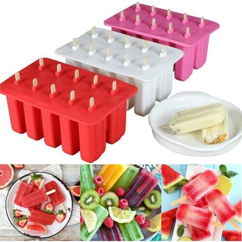 10 Cells Large Silicone Ice Cream Mold Popsicle Molds DIY Homemade Dessert Freezer Fruit Juice Ice Pop Maker Mould With Sticks