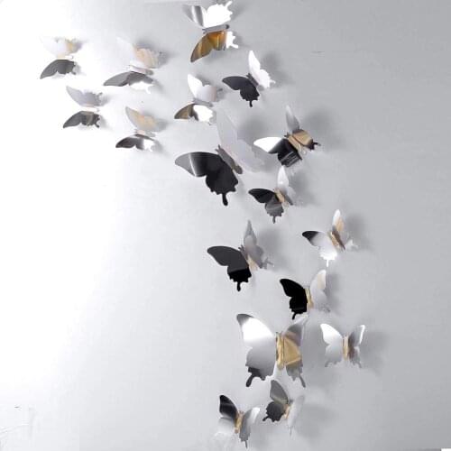 12Pcs 3D Mirror Butterflies Wall Sticker for Home Bedroom Living Room Decoration