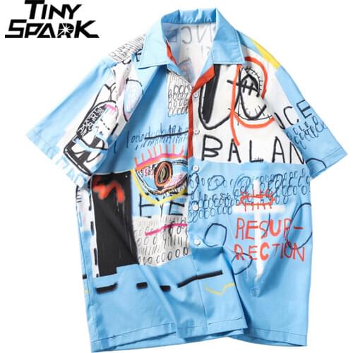 2020 Hip Hop Shirt Streetwear Men Hawaiian Shirt Graffiti Print Harajuku Beach Shirt HipHop Shirts Summer Thin Tops Short Sleeve
