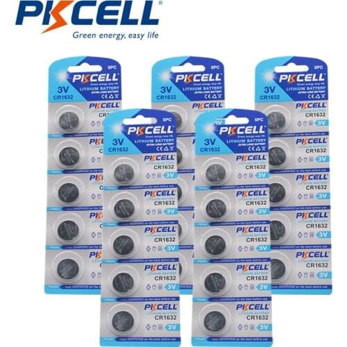 25Pcs *5Card (5Pc/Card) PKCELL CR1632 1632 DL1632 3V Lithium Batteries Button Coin Battery