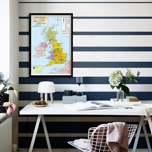 59*84cm Political Map of The United Kingdom In French Wall Art Poster Canvas Painting Home Decoration School Supplies