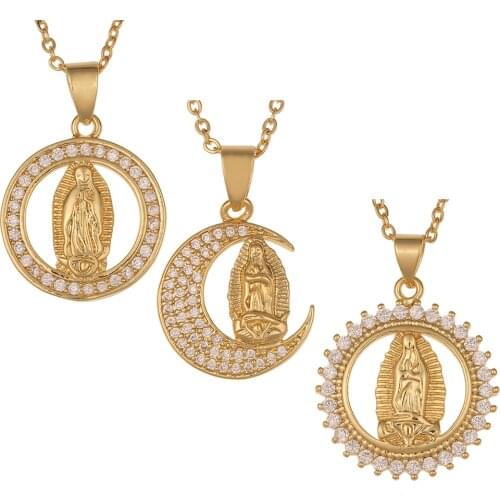 Andshiny 2021 Fashion Retro Zircon Virgin Mary Pendant Religious Necklace Men Hip Hop Party Accessories Pendant Necklace Jewelry