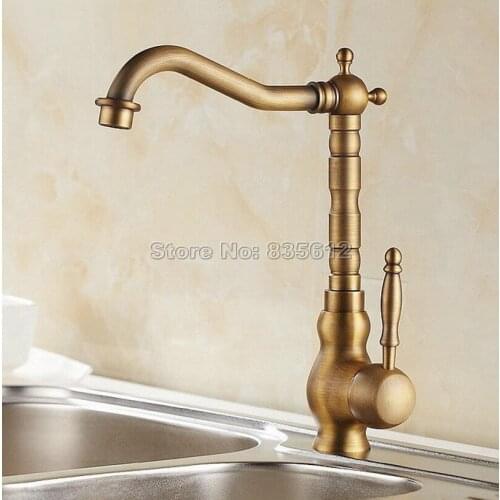 Deck Mounted Antique Brass Kitchen sink Bathroom Basin Mixer Tap /Single Handle + Single Hole Swivel Mixer Tap Wan001