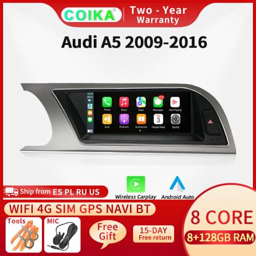 8 Core 8.8" Car Multimedia Stereo For Audi A5 2009-2016 GPS Navi Radio With 4+64G RAM WIFI 4G BT Android 10.0 Carplay IPS Touch