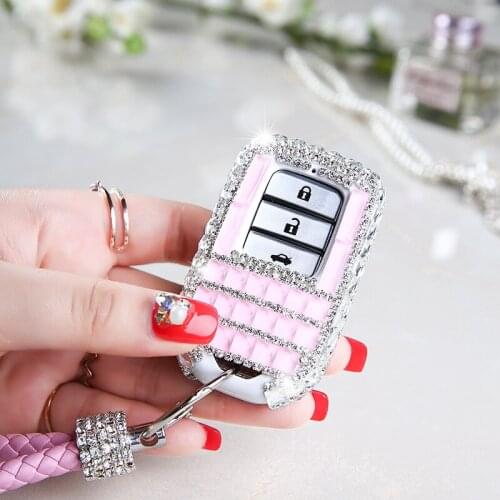 Diamond Car Key Case Cover For Honda Civic HR-V CRV Odyssey Accord 2013-2017 Accessories Auto Styling Protection Keyring