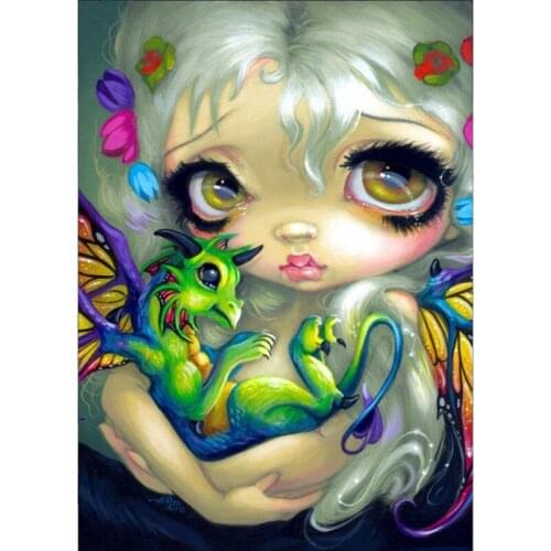 DIY 5D Mosaic Resin Big Eyes Girl Animal Full Drill Round Diamond Painting Kit Rhinestone Drawing for Room Decor Driopshipping