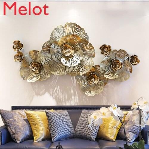 European Luxury 3D Stereo Wrought Iron Wall Hanging Peony Artificial Flower Crafts Decoration Home Sofa Wall Background Ornament