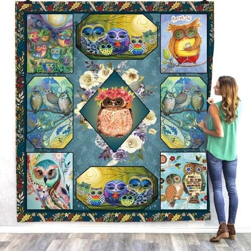 Owl 3d printed fleece blanket for Beds Hiking Picnic Thick Fashionable Bedspread Sherpa Throw Blanket 03