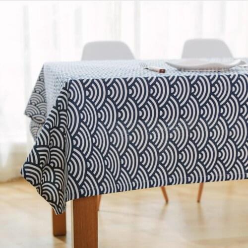 Geometric Totem Folk Table Cover Toalha De Mesa Nappe Rectangulaire Apan Style Blue Waves Tablecloth Mediterranean