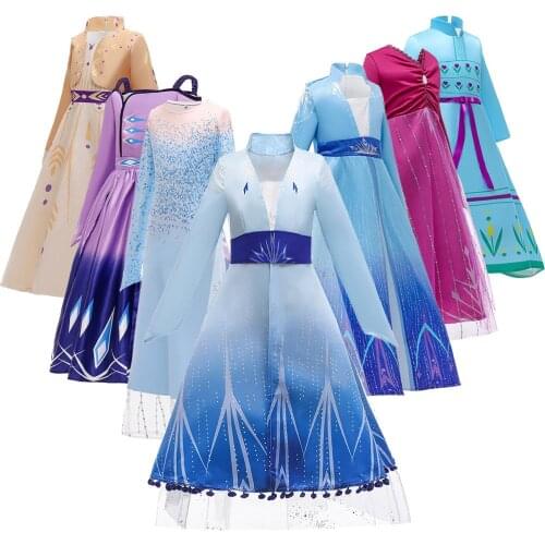 Frozen 2 cosplay Anna Elsa 2 Princess Dress Snow Queen 2 Elza Costume Child Fancy Disguise Anna Halloween Carnival Party Dresses