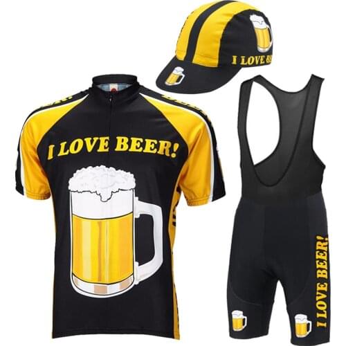I Love Beer Black Cycling Jersey Set Bike Mtb Clothing Bib Shorts Cycling Equipment Cap Maillot Ciclismo Hombre Summer