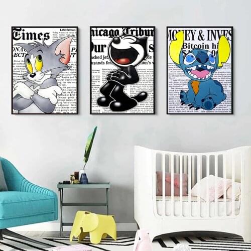 Disney Cute Stitch Canvas Painting Mickey Mouse Cartoon Prints and Posters Wall Art Pictures for Kids Room Decoration Cuadros