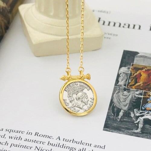 WTLTC 925 Sterling Sliver Round Disc Pendant Necklaces for Women Roman Warrior Portrait Necklace Small Medallion Coin Chokers