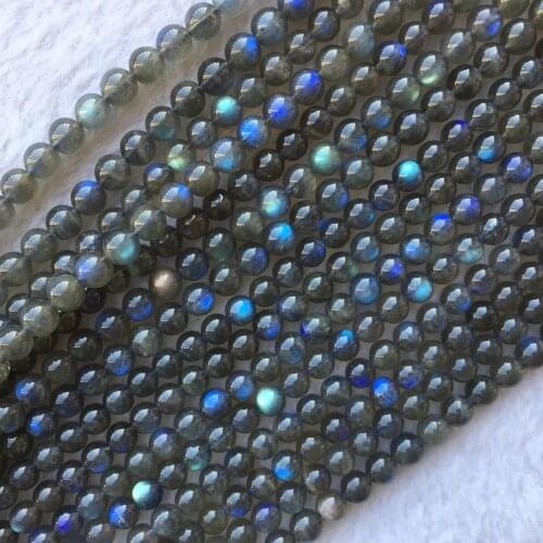 High Quality Natural Genuine Dark Blue Flash Light Labradorite Round Jewelery Loose Beads 15" 05757