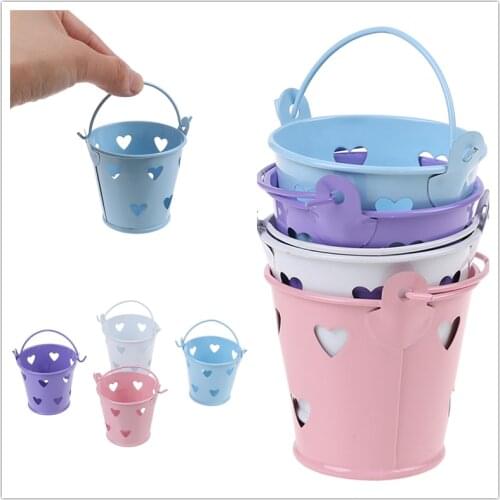 1:12 Scale Mini Cute Candy Metal Buckets Decoration for Dollhouse Miniature Toy Doll Food Kitchen Living Room Accessories