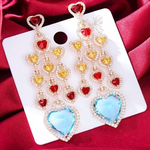 KellyBola Fashion Luxury Heart Shaped Full Cubic Zirconia Pendant Earrings Dubai Bridal Wedding Banquet High Quality Jewelry