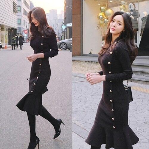 New 2018 Autumn Winter Women Dress Slim Long Sleeve Buttons Elegant Casual Evening Party Sexy Bodycon Black Vestidos De Festan