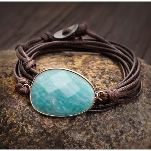 Wrap Bracelet Natural Stones Amazonite Boho Long Friendship Bracelet Statement Bracelets Women Gifts