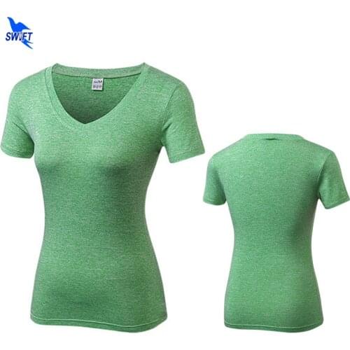 Dyed Sexy V Neck Compression Yoga Shirts Short Sleeve Women Fitness T-Shirt Quick Dry Running Top Sportswear Gym Clothing Female