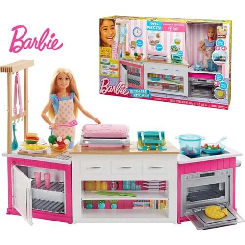 Original Brand Barbie Doll Cooking Set Ultimate Kitchen Baby Bonecas Toys for Girls Children Education toys Birthdays Gifts