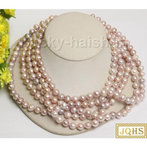 Wholesale 5piece 9mm purple round freshwater pearls necklace 17" j10148