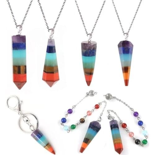 Natural 7 Chakra Stone Quartz Dowsing Pendulum Pendant Necklace Men Women Reiki Jewelry Statement Choker Necklaces Pendants 2019