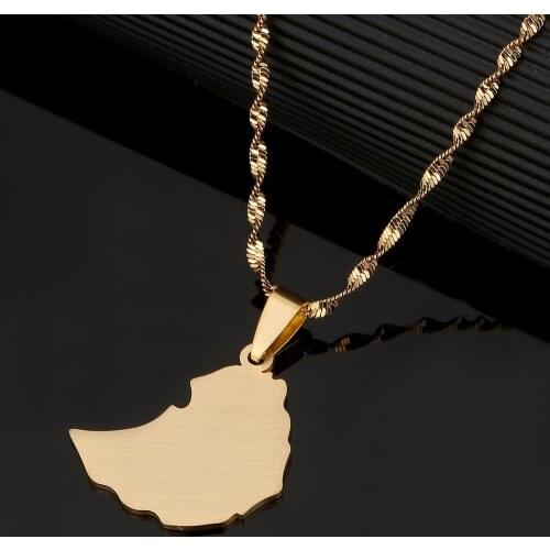Stainless Steel Ethiopian Map Pendant Necklaces For Girl Gold Color Map Jewelry For Girls