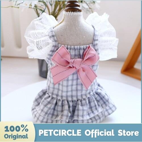 PETCIRCLE Pet Clothes Grey Plaid Bow Dress Fit Small Dog Puppy Pet Cat Spring & Summer Pet Cute Costume Dog Clothes Dog Skirt