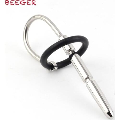 BEEGER Urethral Zone Penis Plug, Solid Steel Sound for Men with Detachable Rubber Glans Ring, Grooved Shaft