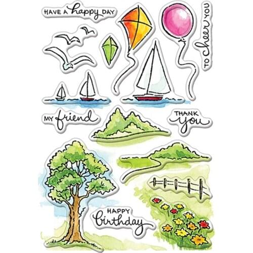 Clear Stamps Seagull Sailing Hill Tree Balloon word stamp For DIY Scrapbooking Cards Making Craft 2020 New