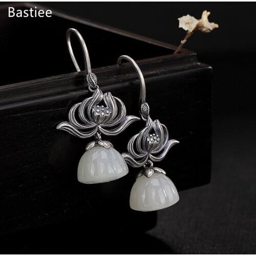 Bastiee Earrings For Women Silver 925 Jewelry Vintage Jade Korean Earrings Sterling Silver Inlaid