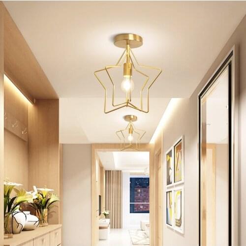 Nordic Iron Ceiling Light Fixture Industrial Five Pointed Star Round Ceiling Lamps For Aisle Hallway Balcony Bedroom Living Room