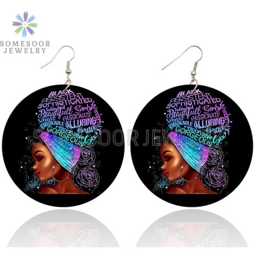 SOMESOOR Says I Am God Black Afro Wooden Drop Earrings Fearfully Wonderfully Made Gorgeous Loops Dangle Jewelry For Women Gifts