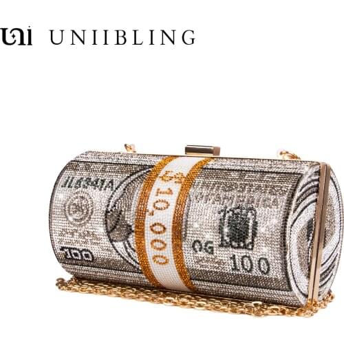 Uniibling Rhinestone Womens Clutch Purse Money Crystal Stack of Cash Evening Bags Ladies Party Purse for Wedding Luxury Bag