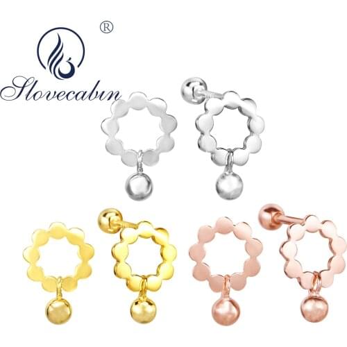 Slovecabin Authentic 925 Sterling Silver Follower Stud Earrings With Round Charm Wedding Earrings For Women Fine Jewelry Europea