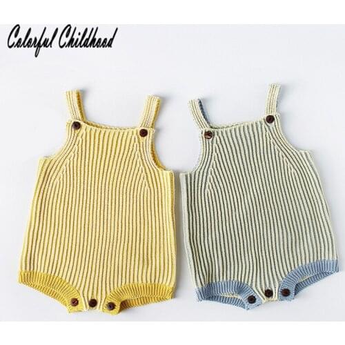 Vintage blue/yellow stripe overalls children strap jumpsuit kids cotton knitted romper autumn winter toddler boy/girls clothing